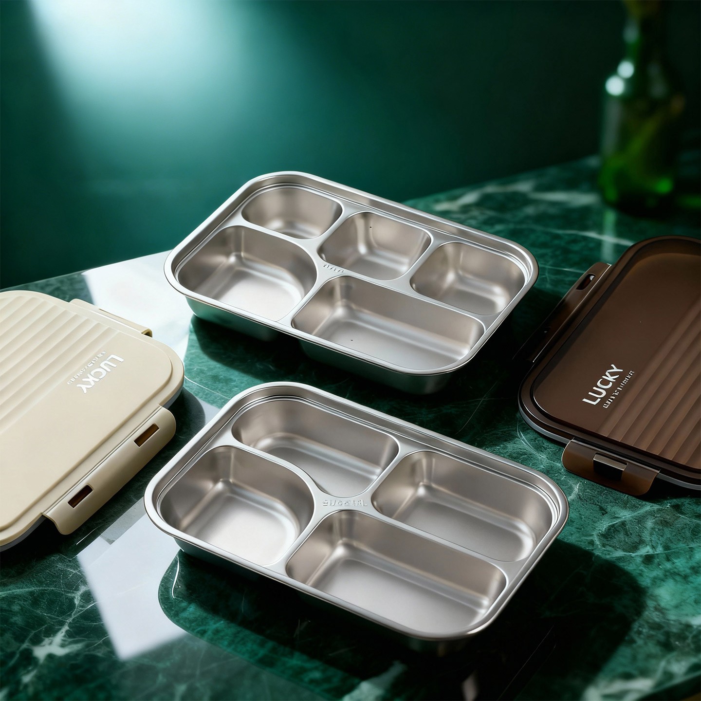Meal Prep Lunch Boxes - 304ステンレス製分割弁当箱、携帯用密閉フルーツサラダフードコンテナ、子供学生用蓋付きディナープレート