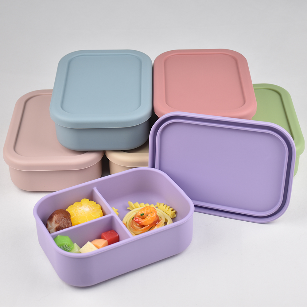 Meal Prep Lunch Boxes - 3つのコンパートメントに分かれた食品グレードシリコン製弁当箱 - 水漏れ防止、電子レンジ対応、環境に優しい子供と大人のための食事準備容器