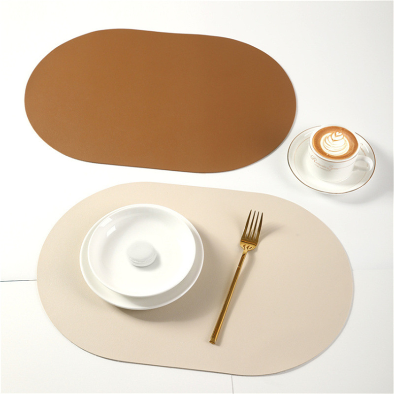Food Prep Mat - 30x45CM ソリッドカラー PUレザー プレースマット オーバル ダイニングテーブルマット