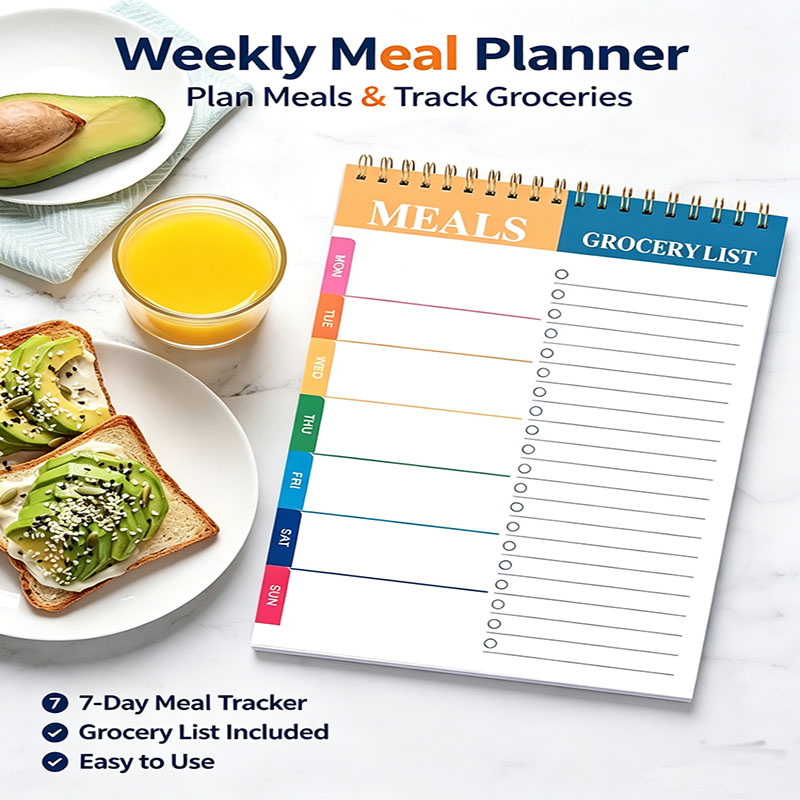 Food Prep Mat - 週間食事計画ノートパッド 5.6x8.5インチ、50ページ、切り取り式買い物リストパッド、日々の食品準備とキッチン整理に最適
