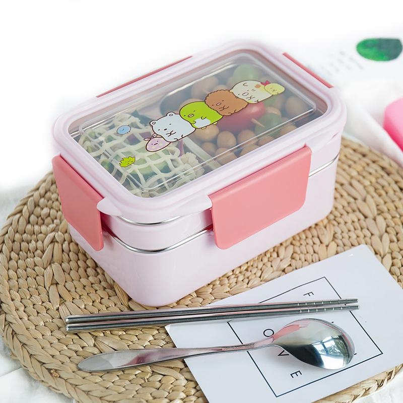 Meal Prep Lunch Boxes - ランダムパターンの漫画のお弁当箱,ステンレス鋼,2層,食品容器,ポータブル,ピクニック,学校,子供向け