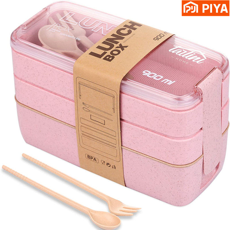 Meal Prep Lunch Boxes - 弁当箱3-in-1麦わらストロー,再利用可能な食器,弁当箱,容器,食事用,スナック用,ポータブル