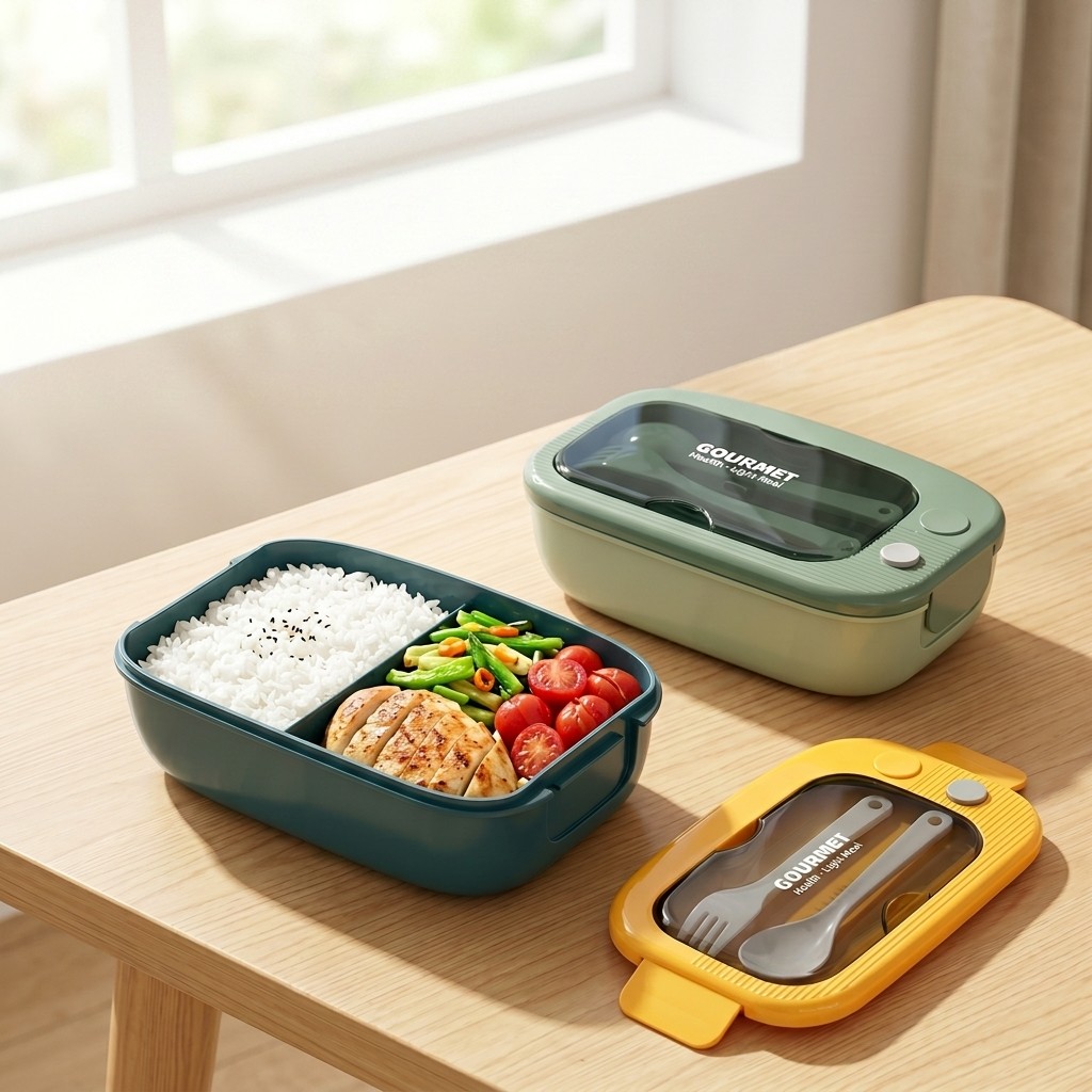 Meal Prep Lunch Boxes - 電子レンジ対応プラスチック製弁当箱 2コンパートメント漏れ防止ランチボックス カトラリー付き 大人と子供向けの食事準備用食品保存容器