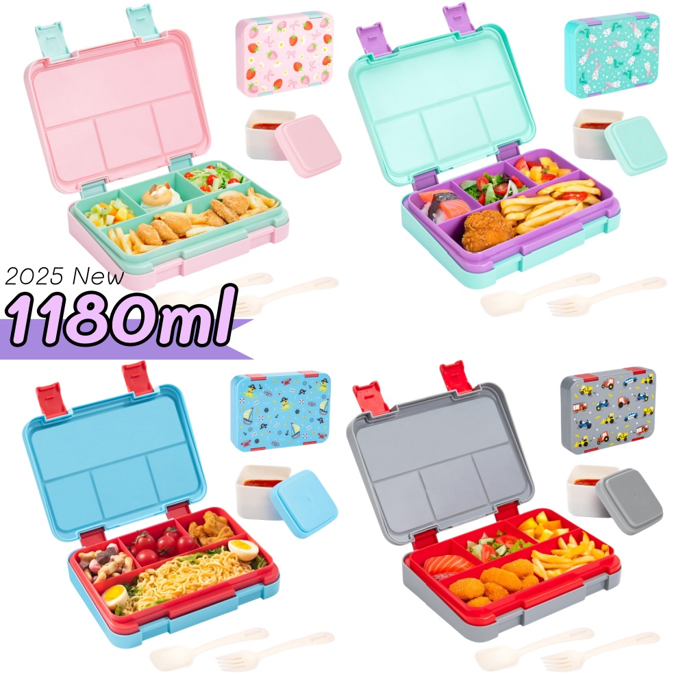 Meal Prep Lunch Boxes - 40オンス漫画柄弁当箱セット、漏れ防止、取り外し可能な仕切り、学校、オフィス、ピクニック、食品、スナックの準備用ミールコンテナ
