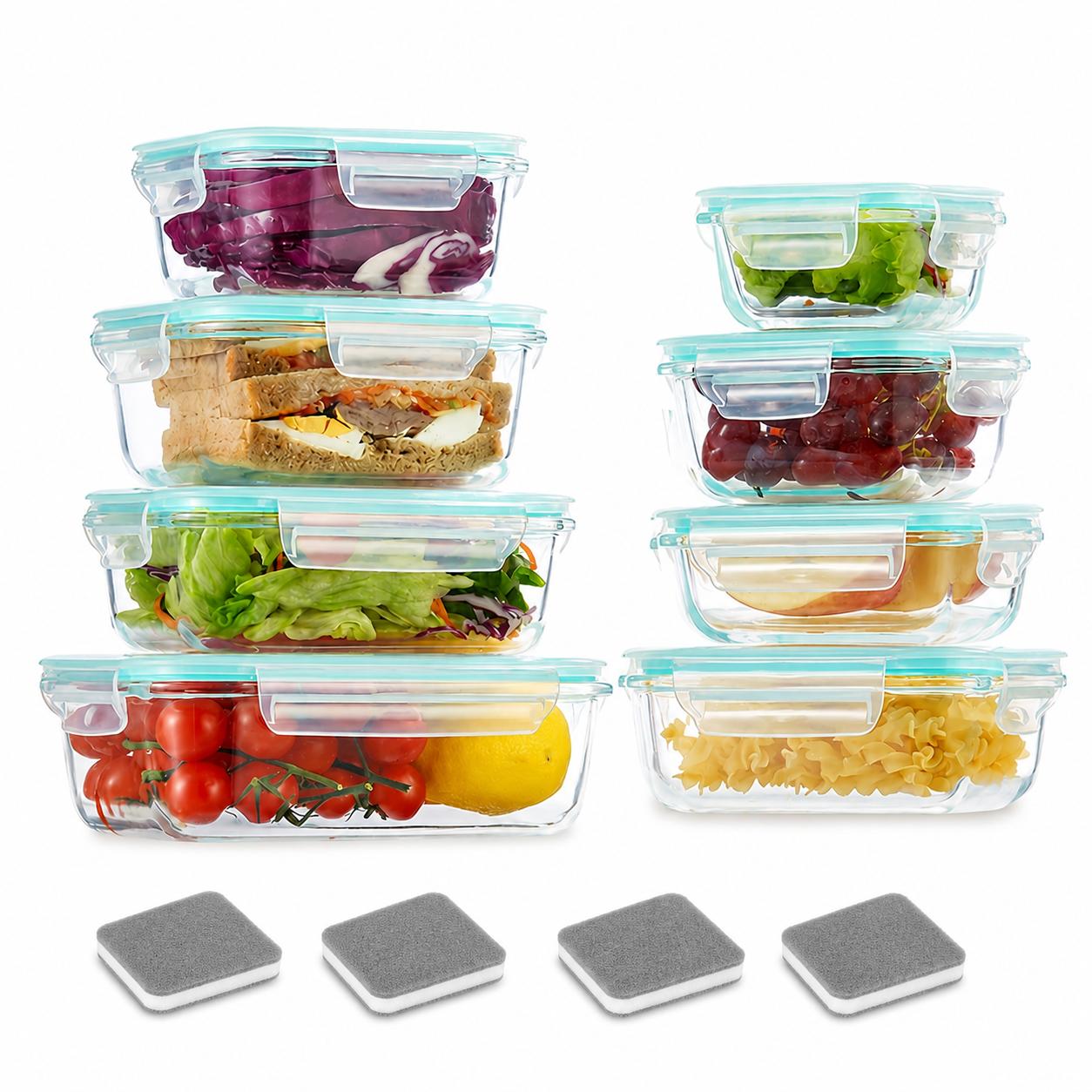 Meal Prep Lunch Boxes - 16個入り密閉ガラス製食品保存容器、ランチボックス、電子レンジ、オーブン対応 - サラダ、果物、野菜、サンドイッチ、ランチボックスに最適 | 密閉保管 |