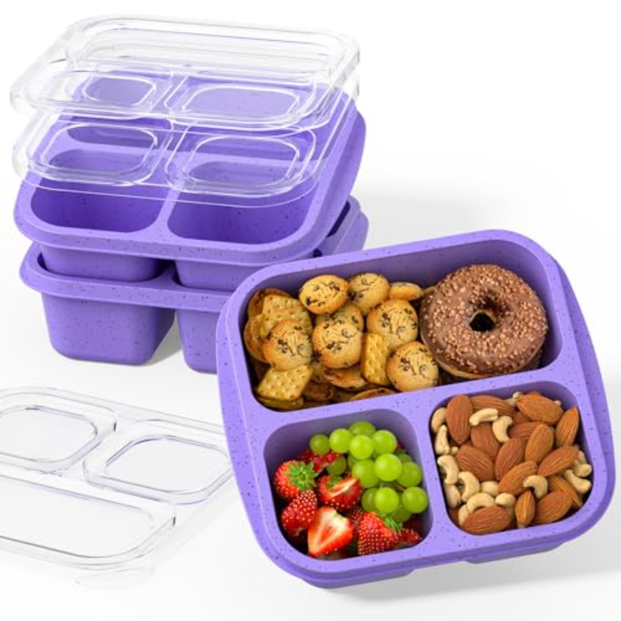 Meal Prep Lunch Boxes - スナックボックス 3 パック - 3 つのコンパートメントが付いた積み重ね可能な弁当箱、食事準備用容器、再利用可能、軽量ランチ容器