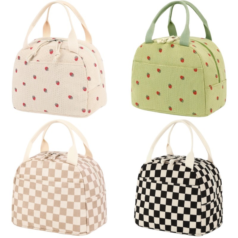 女性向けのかわいいコーデュロイランチバッグ、イチゴ柄の断熱再 - Meal Prep Lunch Boxes のレビューと価格