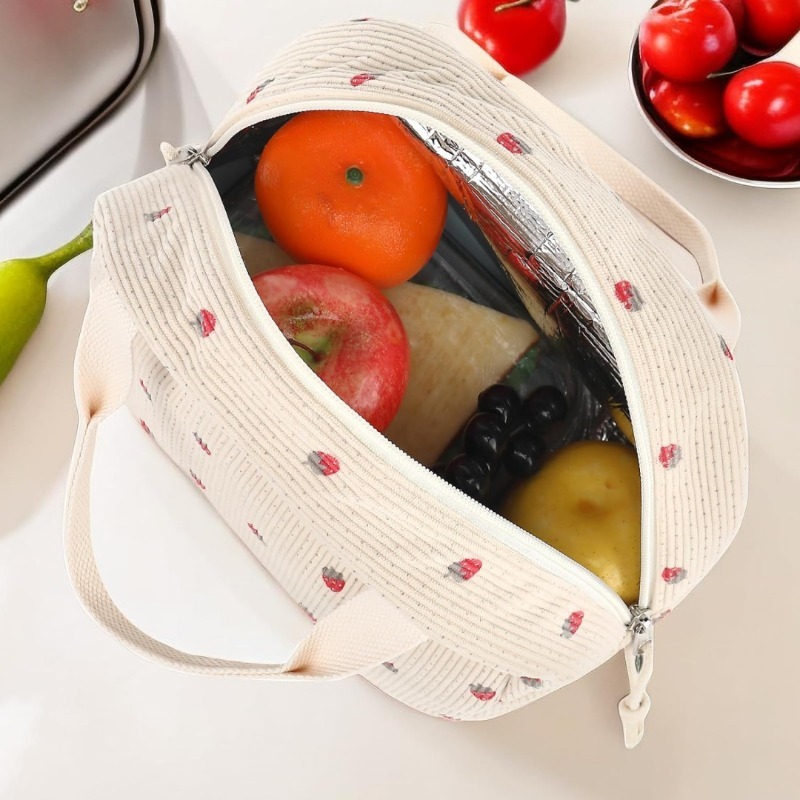 女性向けのかわいいコーデュロイランチバッグ、イチゴ柄の断熱再 - Meal Prep Lunch Boxes のレビューと価格