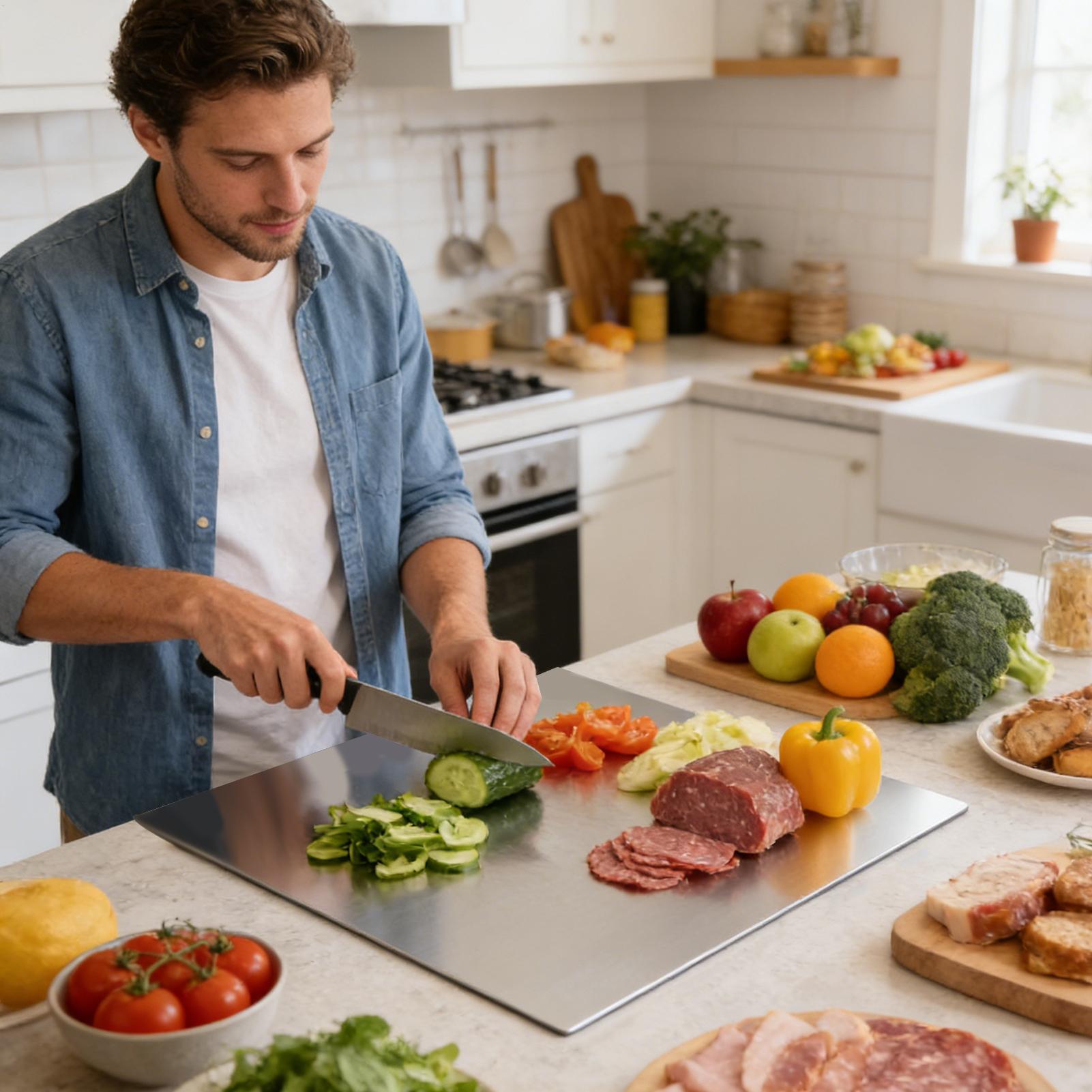 ステンレス鋼製まな板 ノンスティック両面肉切り板 シャルキュ - Meal Prep Kitchen のレビューと価格