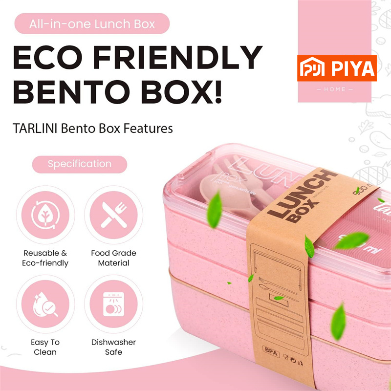 弁当箱3-in-1麦わらストロー,再利用可能な食器,弁当箱, - Meal Prep Lunch Boxes のレビューと価格