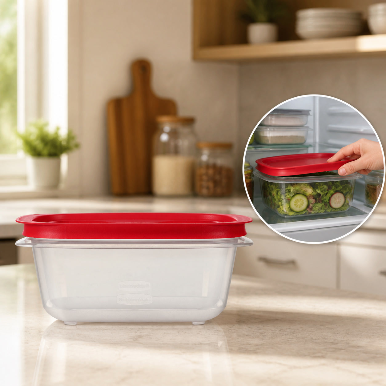 5.26カップ長方形食品保存容器、赤いイージーストア蓋付き、 - Meal Prep Kitchen のレビューと価格
