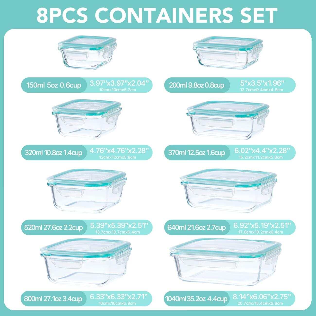 16個入り密閉ガラス製食品保存容器、ランチボックス、電子レン - Meal Prep Lunch Boxes のレビューと価格