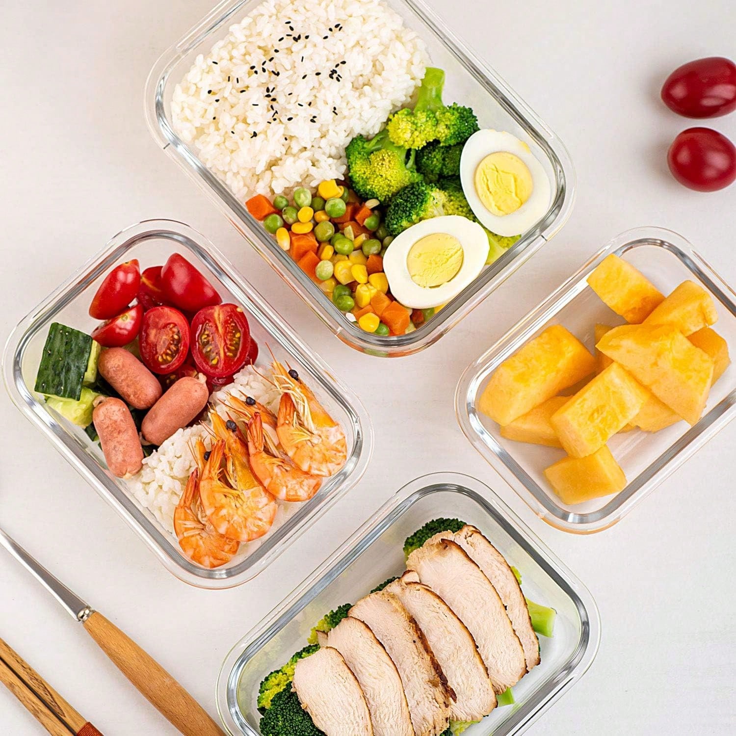 10個セット ガラス製ミールプレップ容器 モダンな透明食品保 - Meal Prep Lunch Boxes のレビューと価格